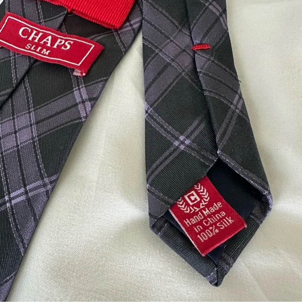Chaps Black and Purple Checkered Silk Tie